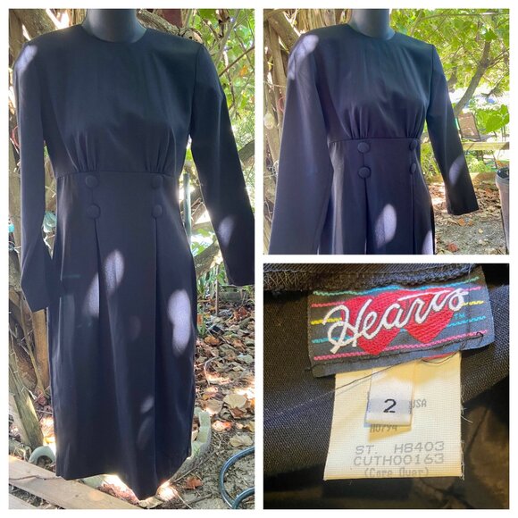 vtg 80s HEARTS Black 40s Style Bodycon Pencil Skirt Dress Whimsigoth Punk 2 USA - Picture 1 of 16